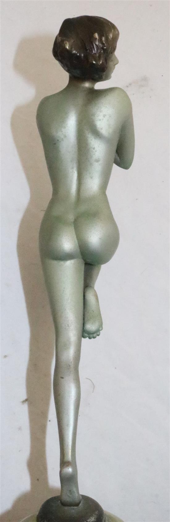 An Austrian Art Deco cold painted bronze figure of a nude dancer, 13.5in.